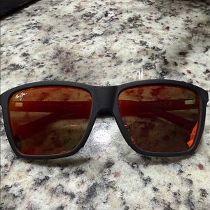 Maui Jim Black Frame Sunglasses with Brown/Red Mirror Lenses